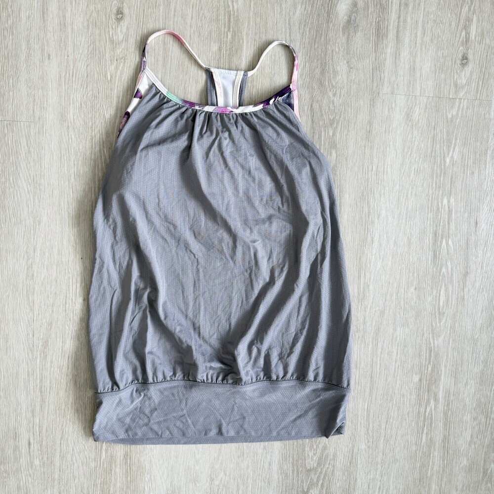 Lululemon No Limits Tank Top Women Medium Pink Grey Active Yoga Built In Bra EUC